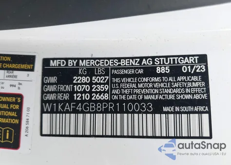 2023 Mercedes-Benz C 300 Sedan z USA, uszkodzony, nr VIN W1KAF4GB8PR110033